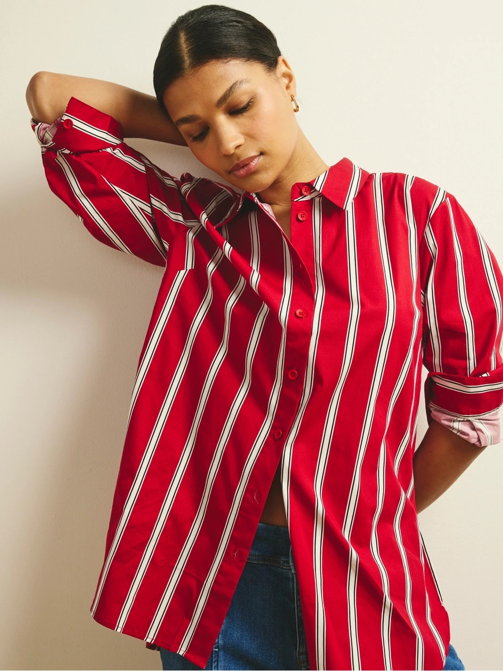 Universal Standard Poplin Oversized Artist Button Up Shirt Stripe Small
